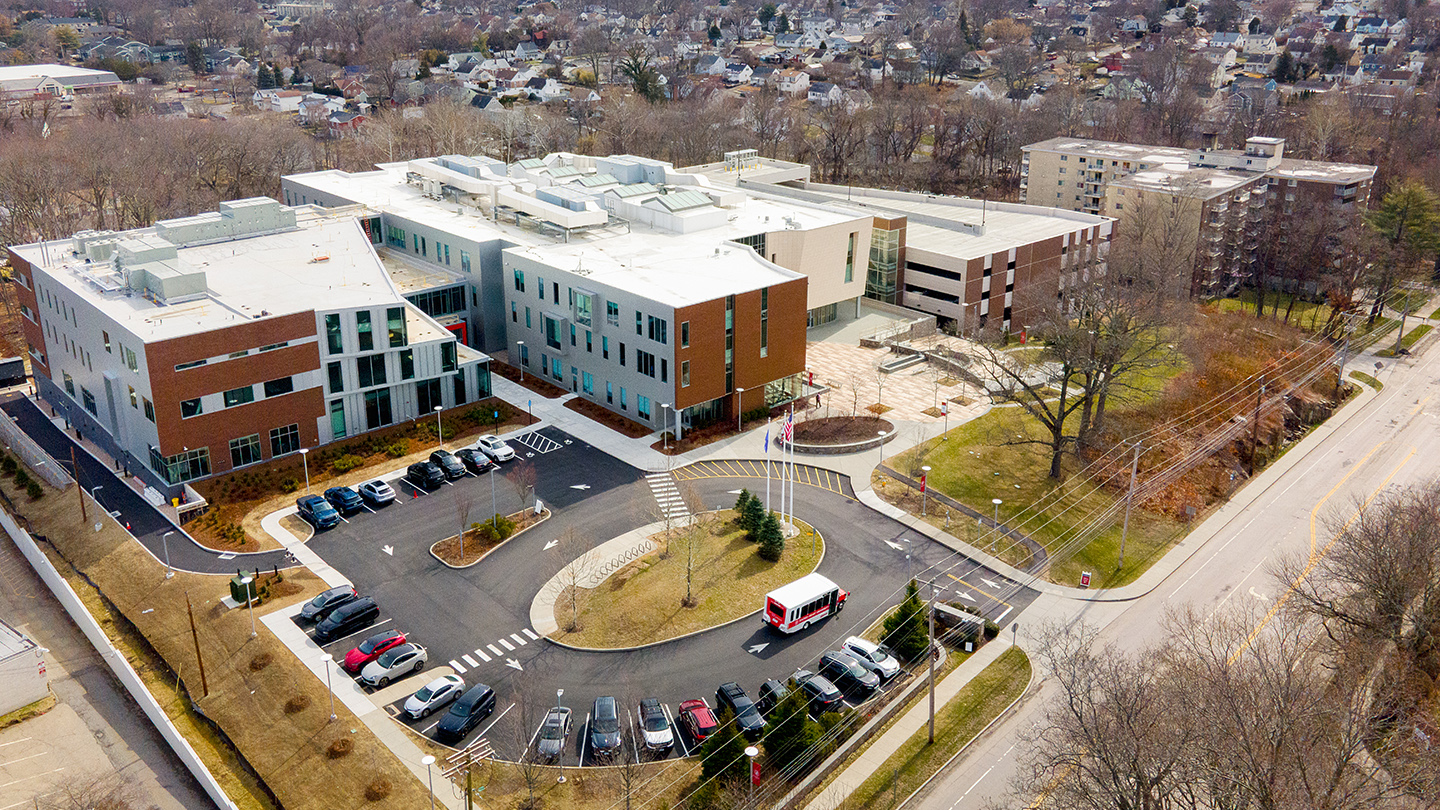 aerial view of the Center for Healthcare Education at Sacred Heart University