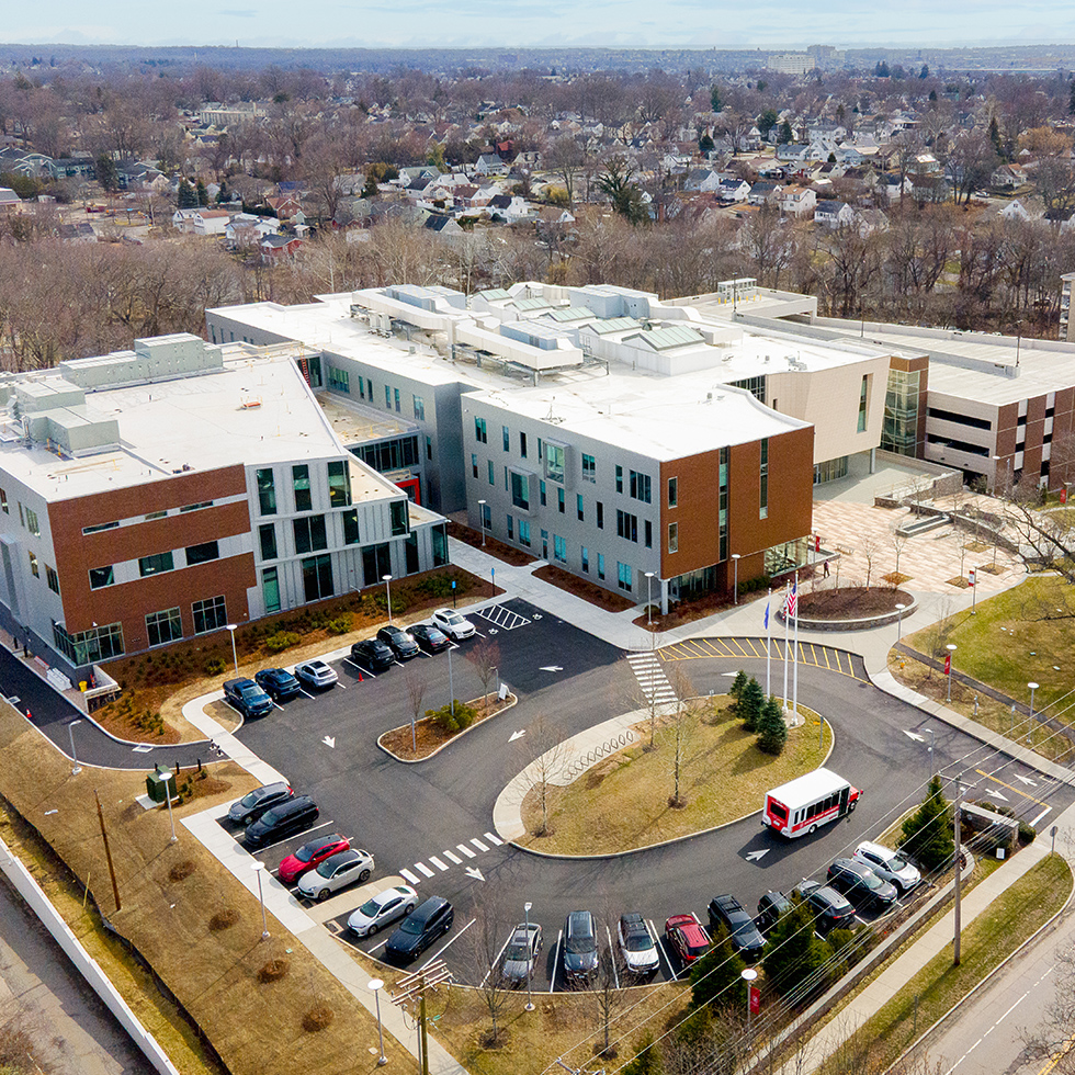 aerial view of the Center for Healthcare Education at Sacred Heart University