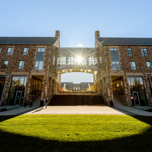 Sunlight coming through campus dorm walkway window
