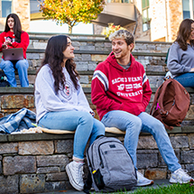college students talking on amphitheater steps