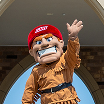 SHU Big Red mascot waving