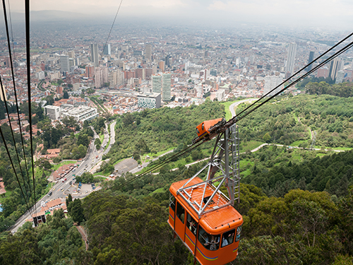 Bogota's cable car with a view of downtown Colombia