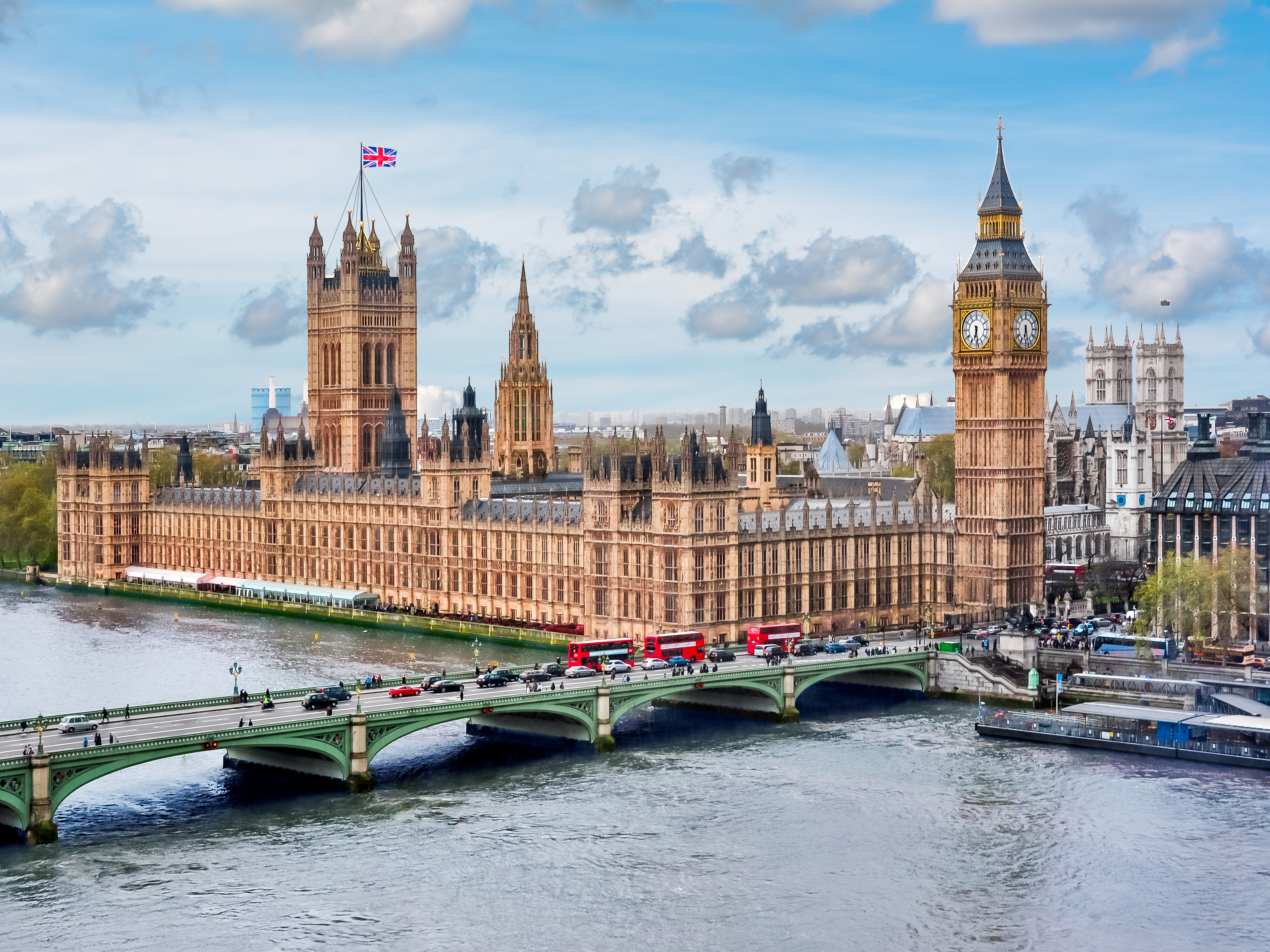Houses of Parliament with Big Ben tower and Westminster bridge