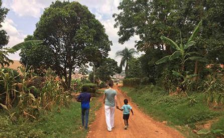 Walking on a dirt road