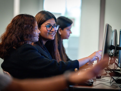 Students in class on computers
