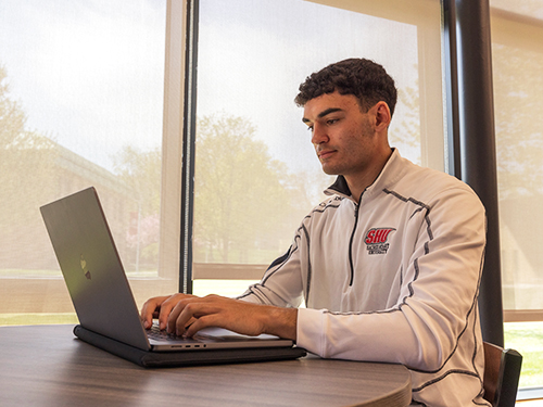 a person looking at a laptop computer