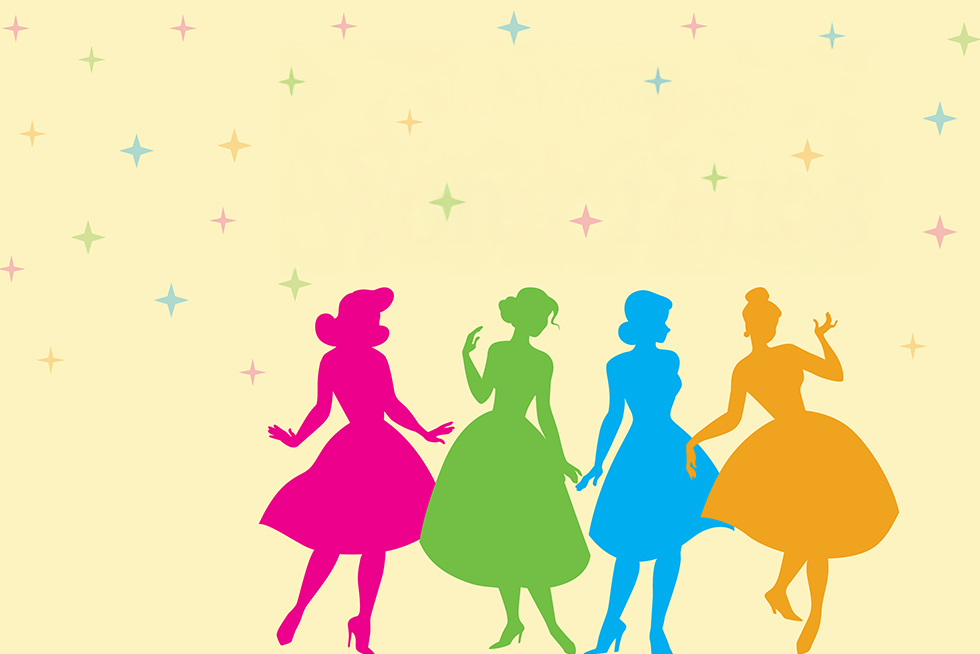 colorful illustration of four women in dresses