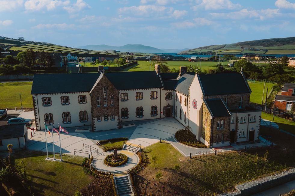 Aerial view of the Sacred Heart University campus building in Dingle Ireland