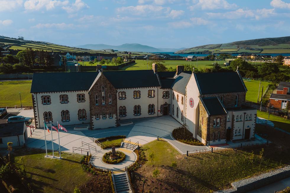 Aerial view of the Sacred Heart University campus building in Dingle Ireland