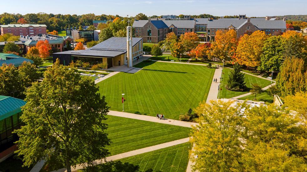aerial view of chapel quad at Sacred Heart University