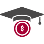 mortar board cap and a circle with a dollar sign in it