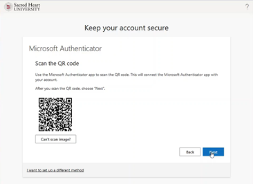 Screenshot depicting QR code your should see
