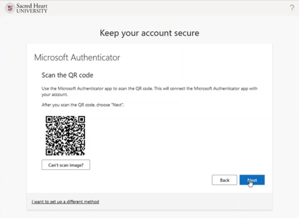 Screenshot depicting QR code your should see