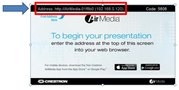 IP address highlighted on AirMedia
