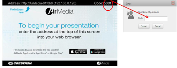 the user code on AirMedia is highlighted 