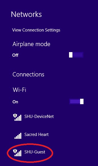 screenshot SHU guest wifi