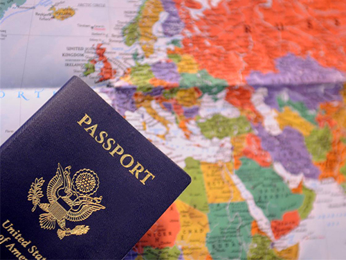 US passport on a map