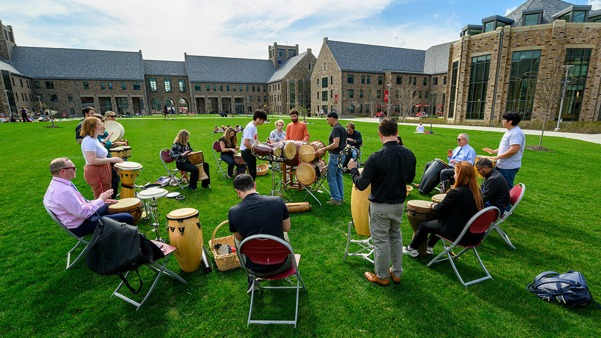 people in a drum circle