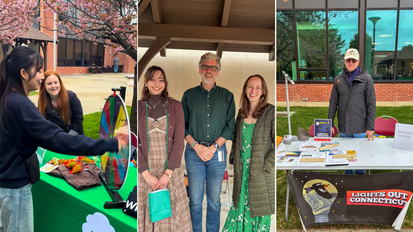 A raffle wheel, three poets and a table vendor educating about migratory birds