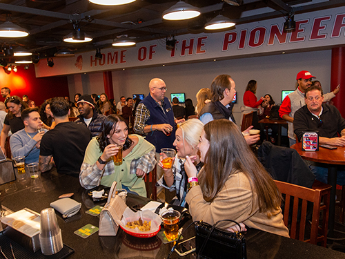 People gathered at a pub