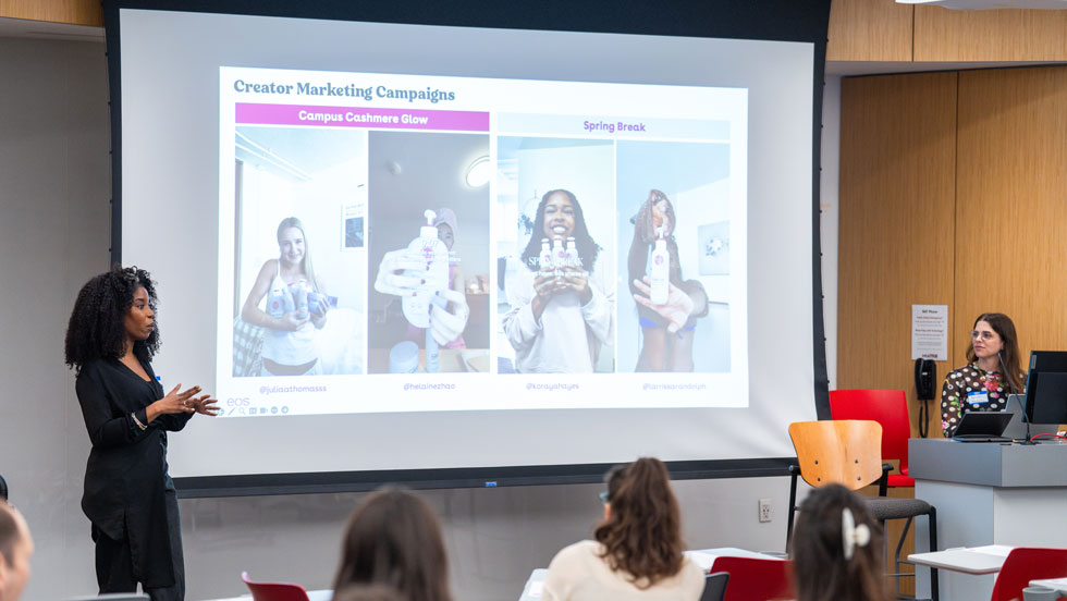 Woman presenting to class