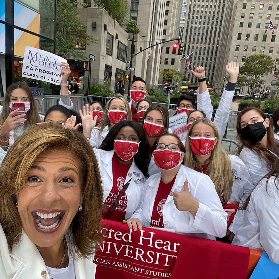 Sacred Heart University physician assistant studies students celebrated National Physician Assistant Day outside of the Today show with host Hoda Kotb.