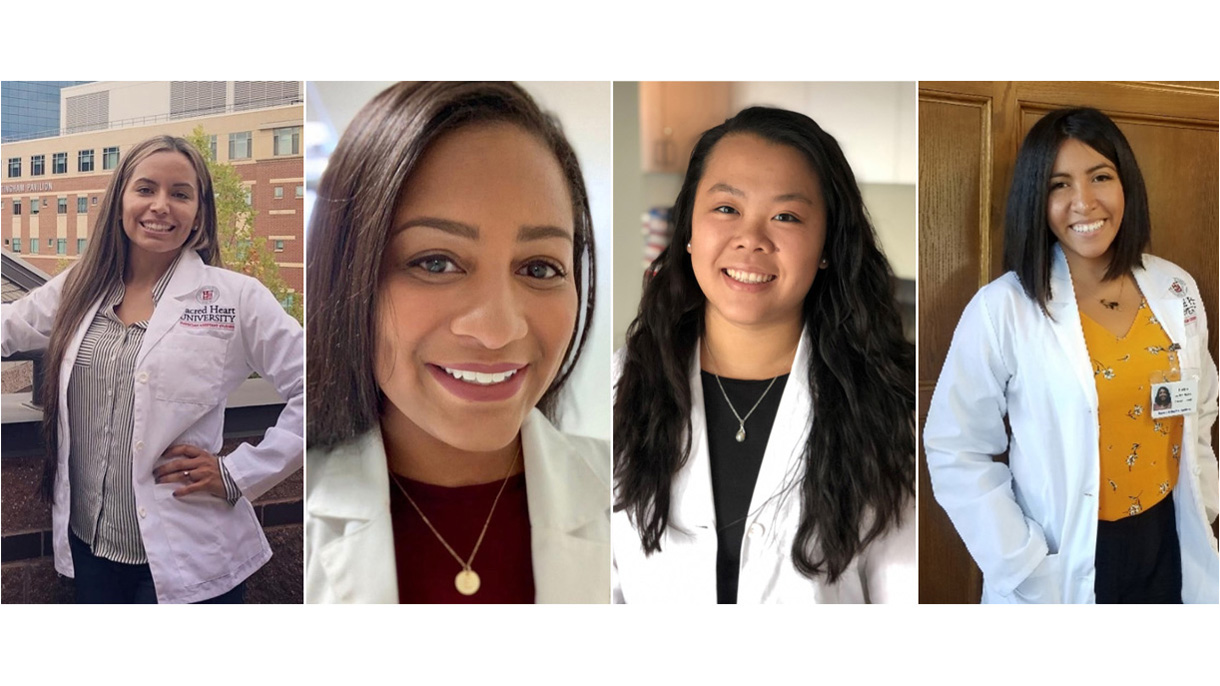 A collage of different physician assistant students from Sacred Heart University.