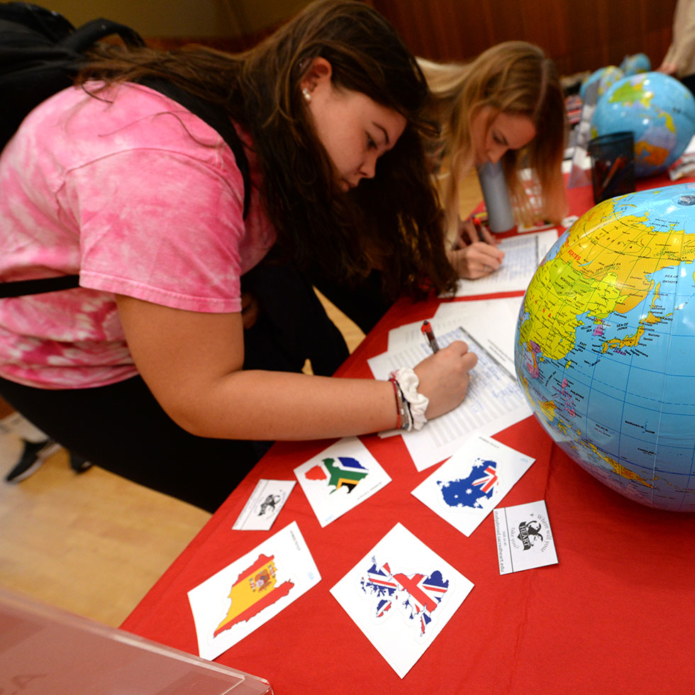 students at a study abroad fair