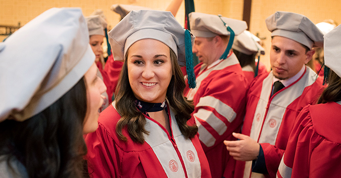 Students gathering for commencement