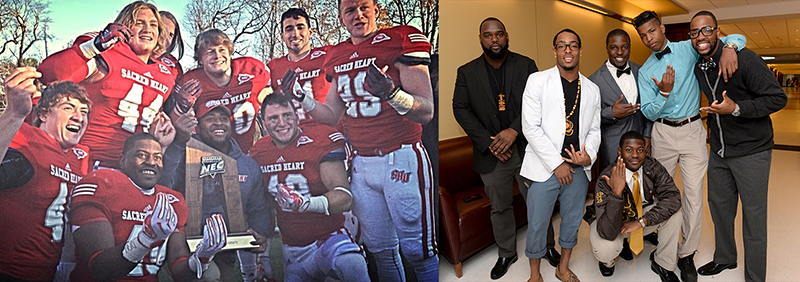 Sacred Heart football team and members of Iota Phi Theta fraternity