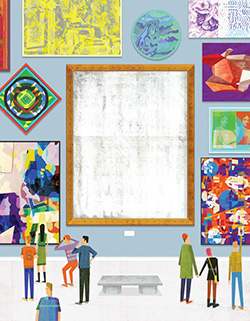 Illustration of people in an art gallery