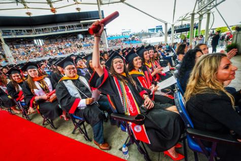 graduates cheering at commencement