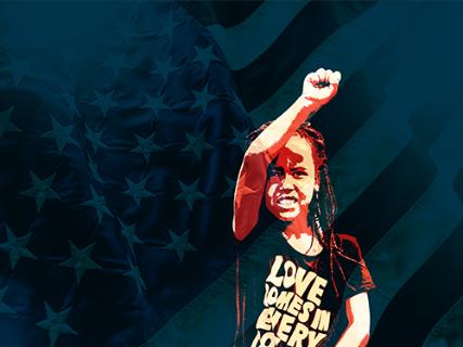 little girl holding up her arm