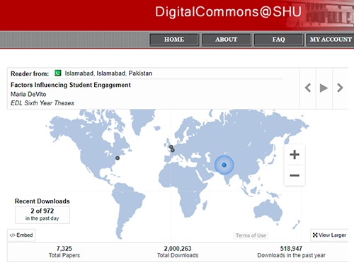 webpage screenshot from SHU Digital Commons showing download numbers