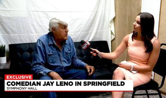Reporter Kristin Burnell interviews comedian Jay Leno
