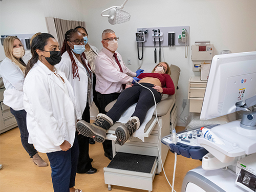 nursing students in an ultrasound class