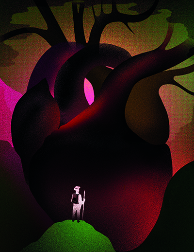 Illustration of a Pioneer facing a giant heart