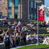 Students hanging out on the Amphitheater Steps
