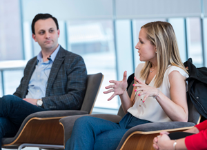 Alumni talking at Human Resources Forum