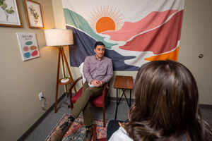Counselor talking to student