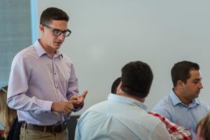 Students talking in classroom