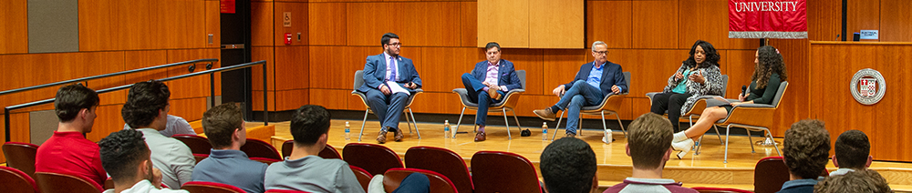 SHU trustees speaking on a panel