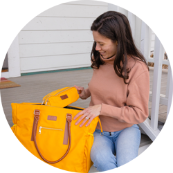 Woman with yellow tote bag