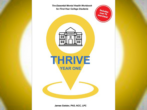 Book cover illustration for Thrive Year One showing text and a pinpoint location marker