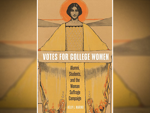 Book cover for Votes for College Women showing an illustration of a woman