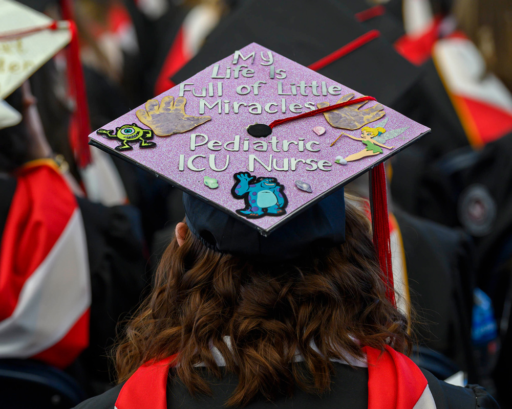 Graduation cap that says My Life is Full of Little Miracles | Pediatric ICU Nurse