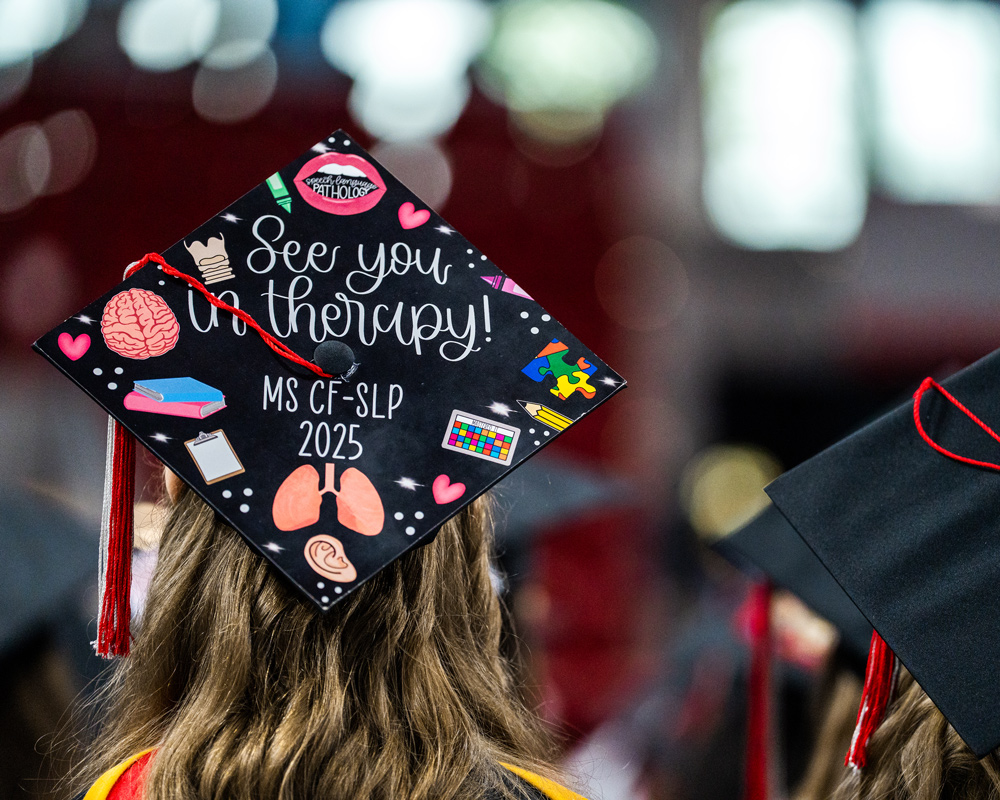 Graduation cap that says See You in Therapy! MS CF-SLP 2025