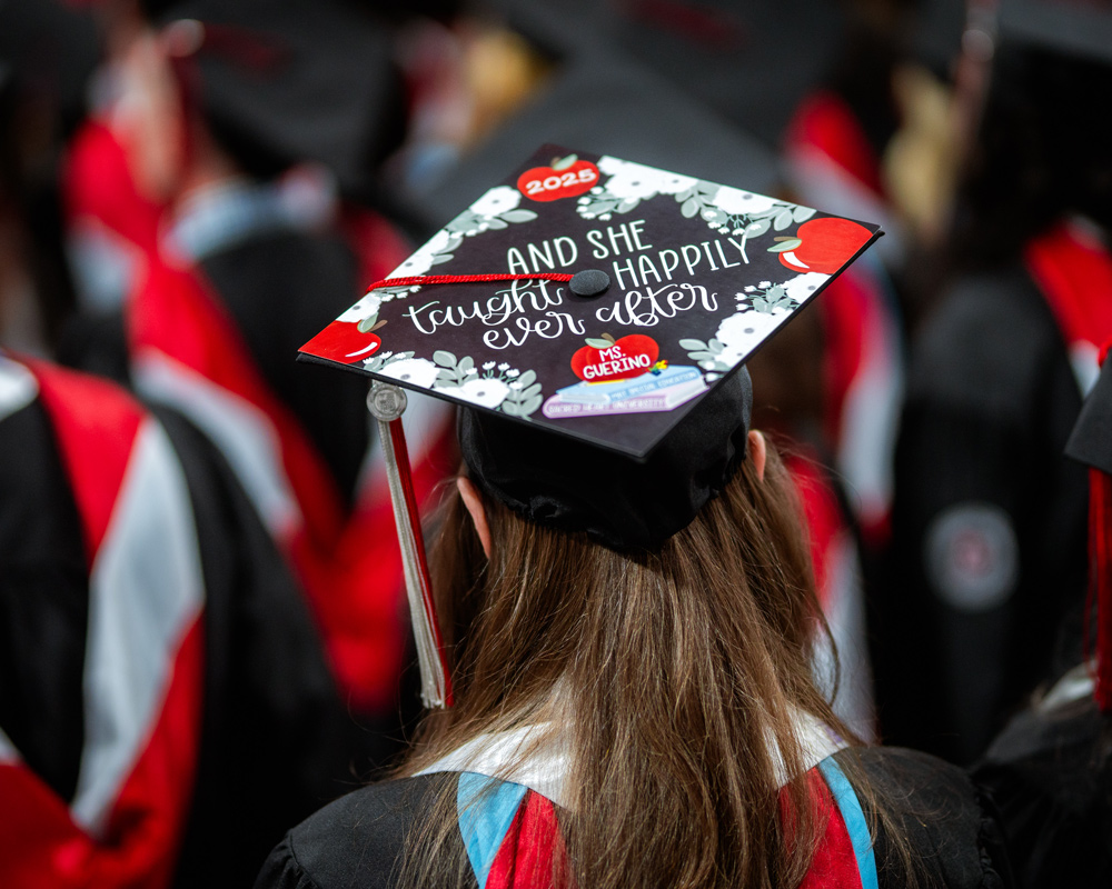 Graduation cap that says 2025 | And she taught happily ever after | Ms. Guerino