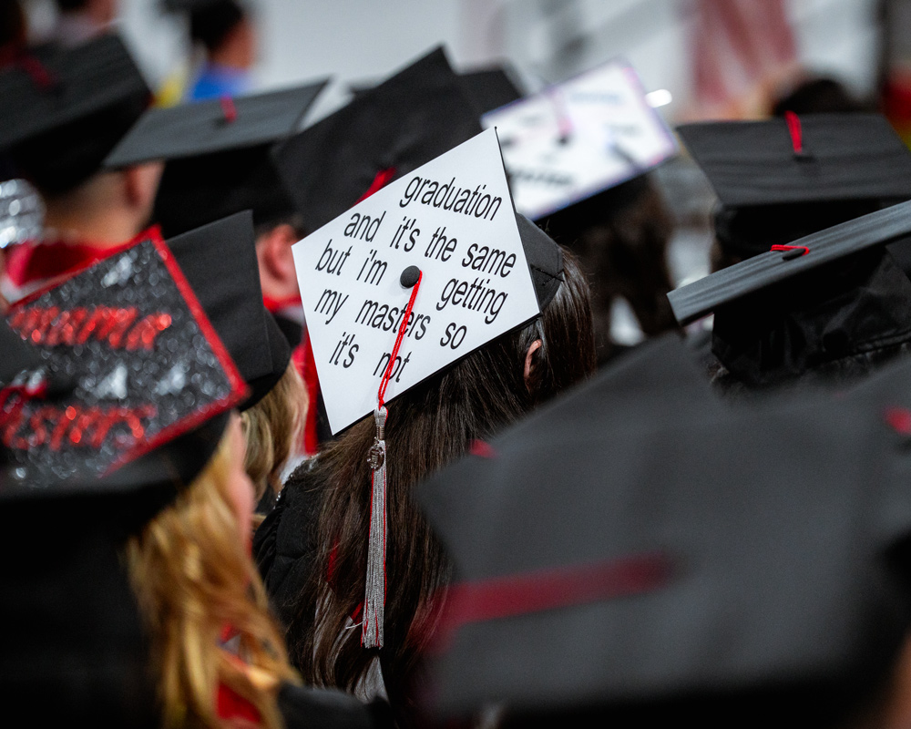 Graduation cap that says graduation and it's the same but i'm getting my master's so it's not