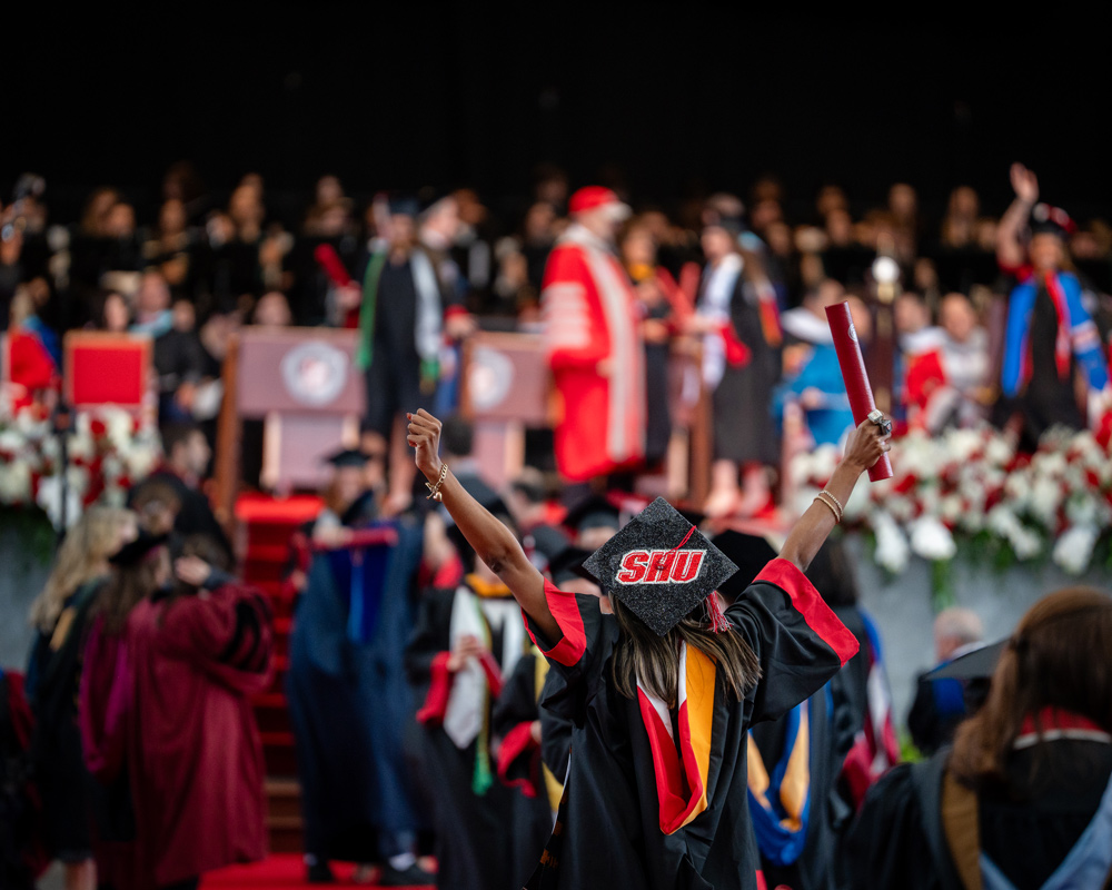 Graduation cap that says SHU